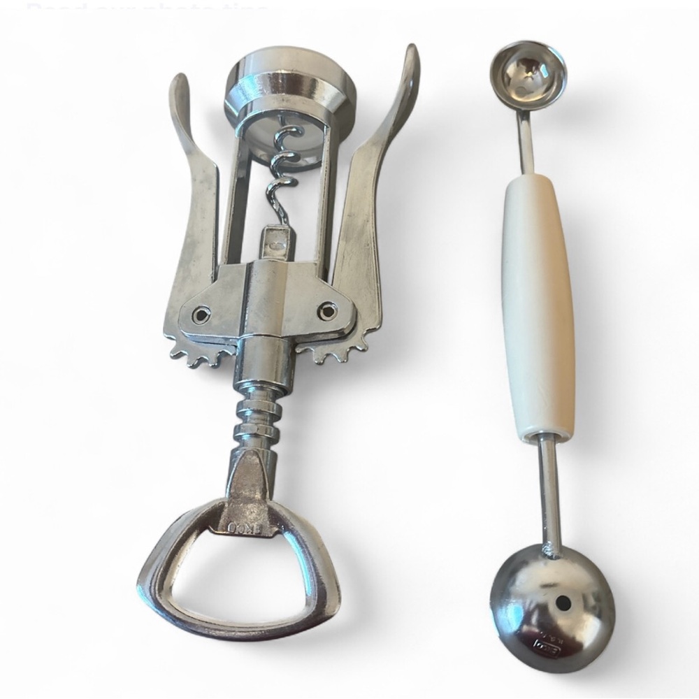 Ekco VTG set of winged corkscrew wine bottle opener and a double Mellon baler.